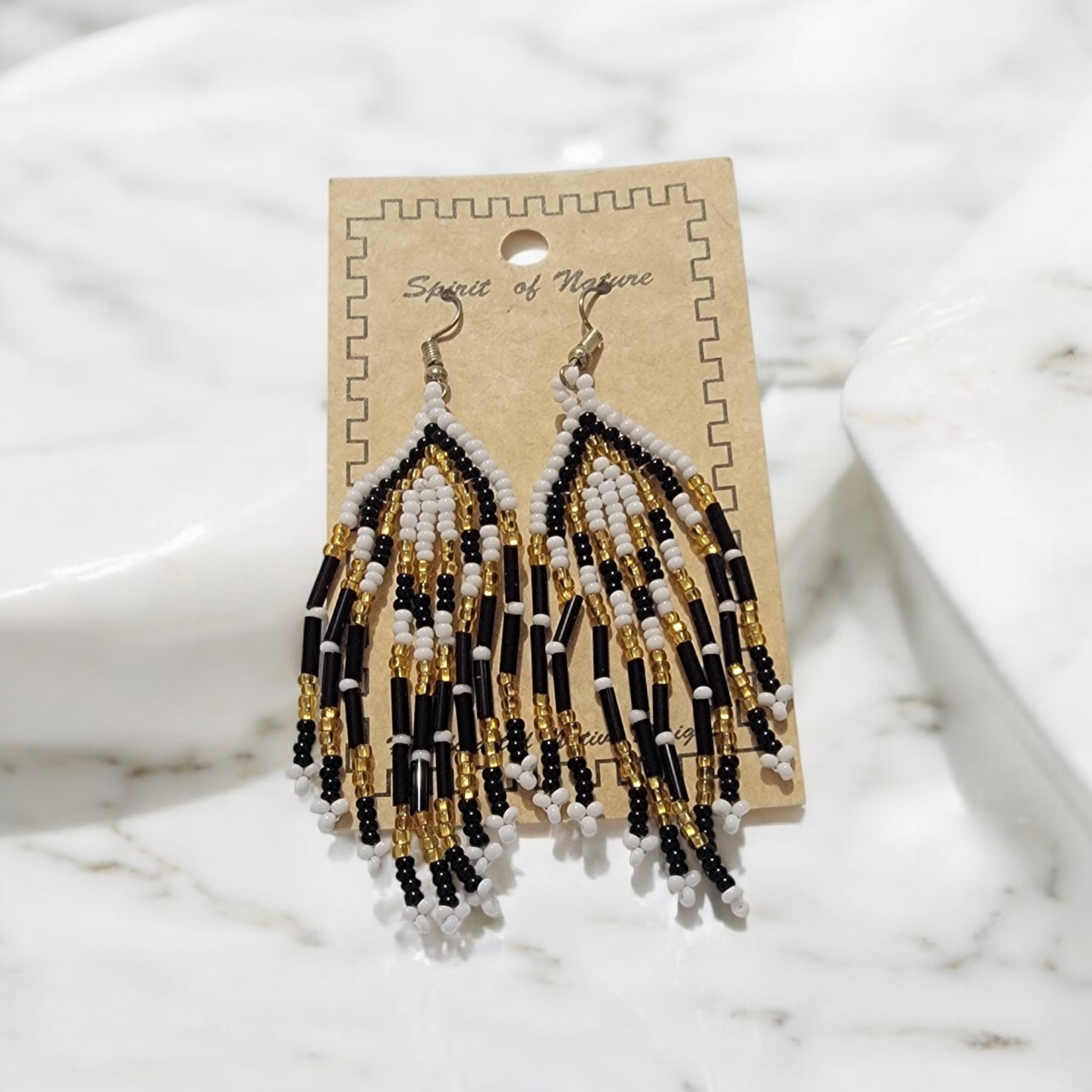 Black And Gold Beaded Earrings